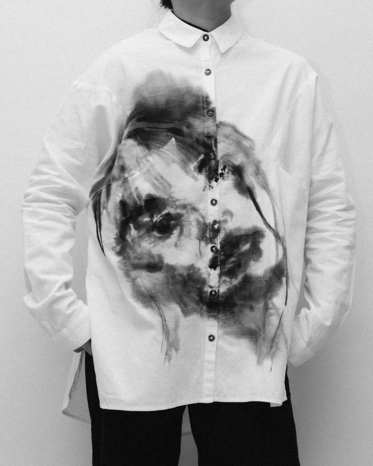 Aimee one-of-one handpainted portrait linen shirt