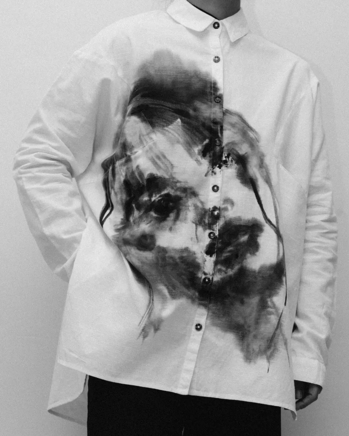 Aimee one-of-one handpainted portrait linen shirt