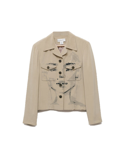 Handpainted Portrait Pure Silk Structured Jacket