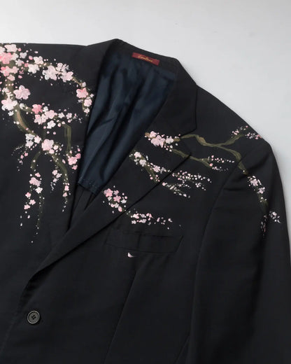 Upcycled handpainted sakura blazer