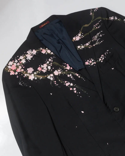 Upcycled handpainted sakura blazer