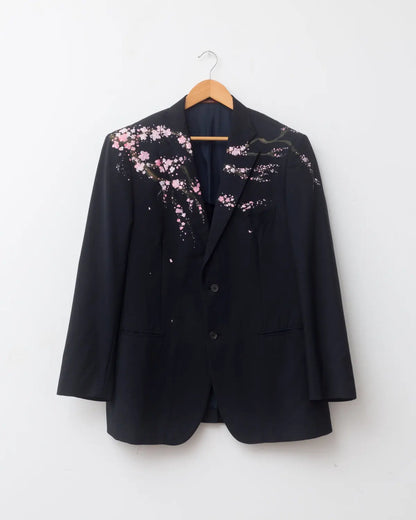 Upcycled handpainted sakura blazer
