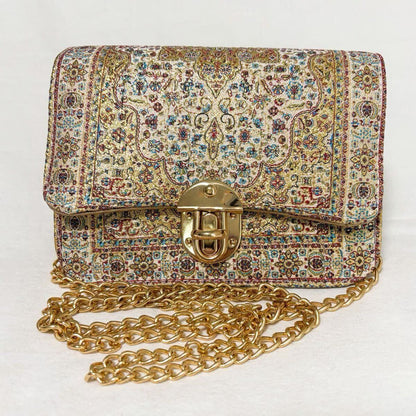 Exquisite Turkish Embroidered Gold Thread Mini Chain Bag - Traditional Craftsmanship, Elegant