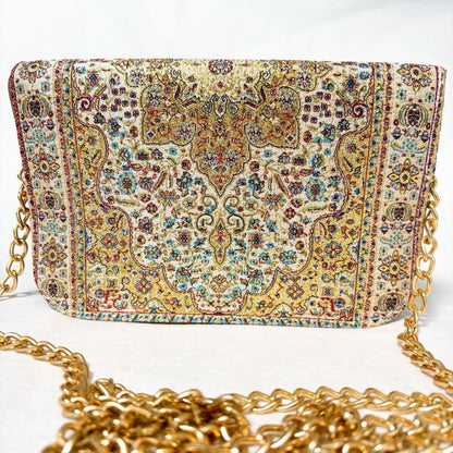 Exquisite Turkish Embroidered Gold Thread Mini Chain Bag - Traditional Craftsmanship, Elegant