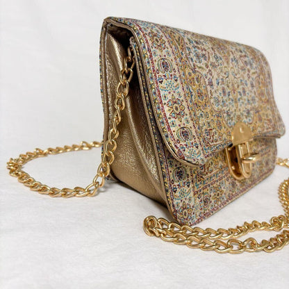 Exquisite Turkish Embroidered Gold Thread Mini Chain Bag - Traditional Craftsmanship, Elegant