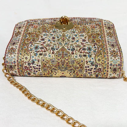 Exquisite Turkish Embroidered Gold Thread Mini Chain Bag - Traditional Craftsmanship, Elegant