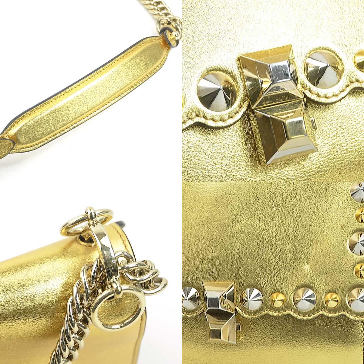 Fendi Mini Canai Leather Shoulder Bag Gold Silver with Metal Accents