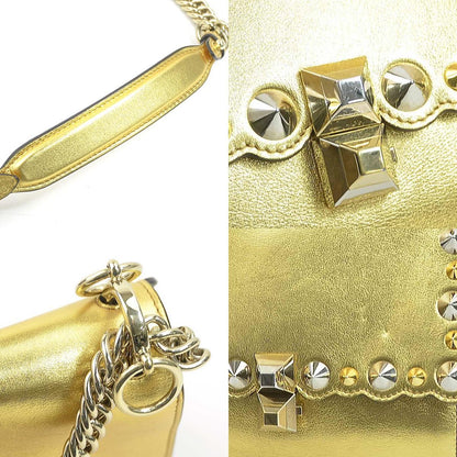 Fendi Mini Canai Leather Shoulder Bag Gold Silver with Metal Accents