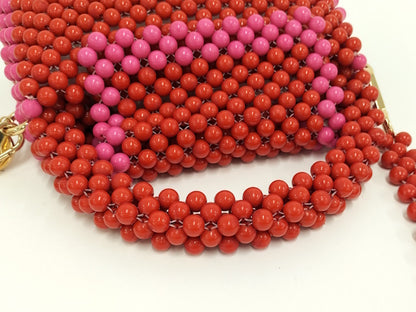 Chic Kate Spade Red & Pink Beaded Canvas 2-Way Handbag - Pre-loved Fashion