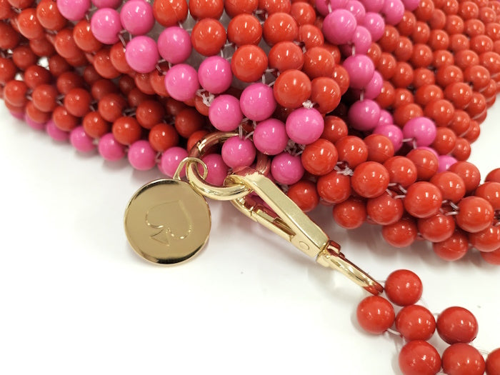 Chic Kate Spade Red & Pink Beaded Canvas 2-Way Handbag - Pre-loved Fashion