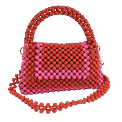 Chic Kate Spade Red & Pink Beaded Canvas 2-Way Handbag - Pre-loved Fashion