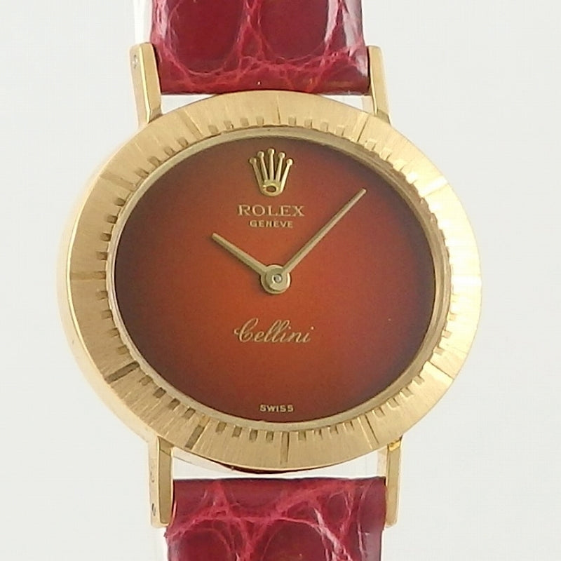 Vintage Rolex Cellini K18YG Brown Gradation Dial Manual Winding Women's Luxury Watch