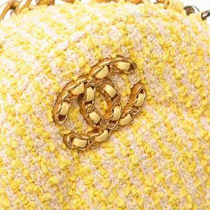 Elegant Chanel Coco Mark Round Chain Shoulder Bag Yellow Gold Tweed Leather