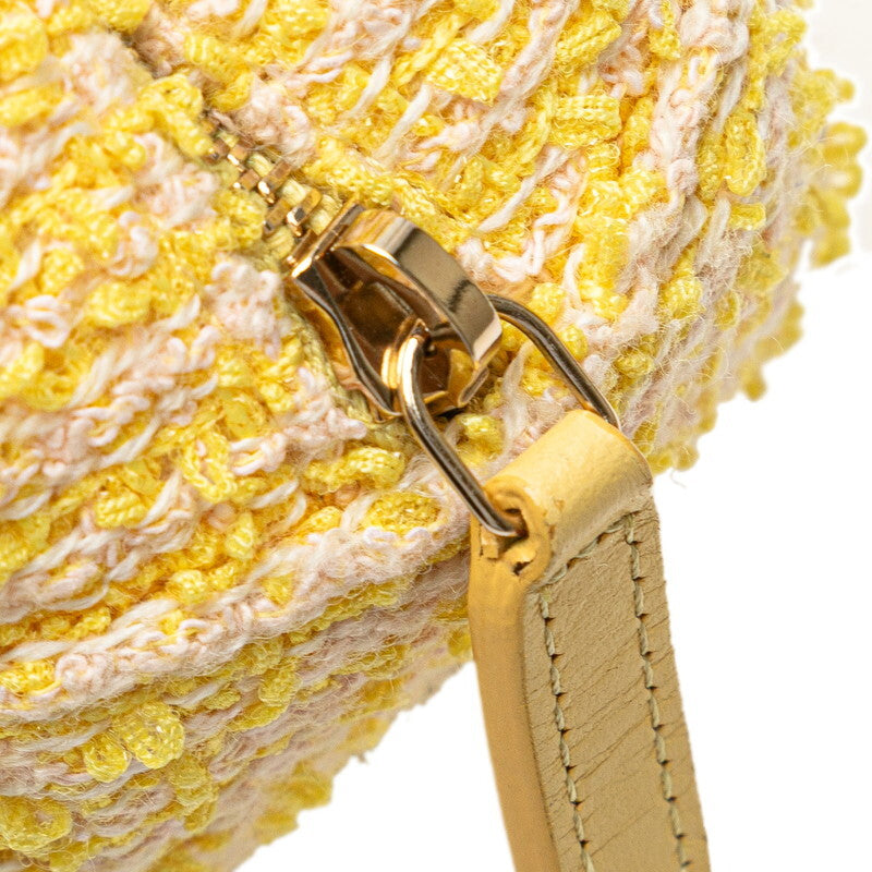 Elegant Chanel Coco Mark Round Chain Shoulder Bag Yellow Gold Tweed Leather