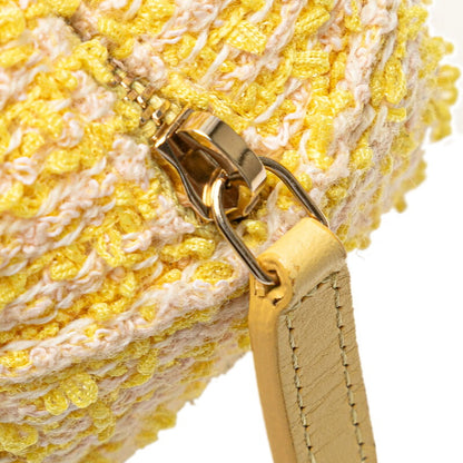 Elegant Chanel Coco Mark Round Chain Shoulder Bag Yellow Gold Tweed Leather