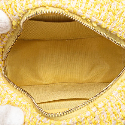 Elegant Chanel Coco Mark Round Chain Shoulder Bag Yellow Gold Tweed Leather