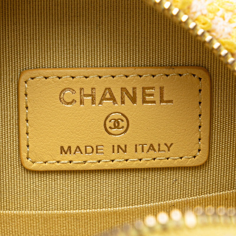 Elegant Chanel Coco Mark Round Chain Shoulder Bag Yellow Gold Tweed Leather