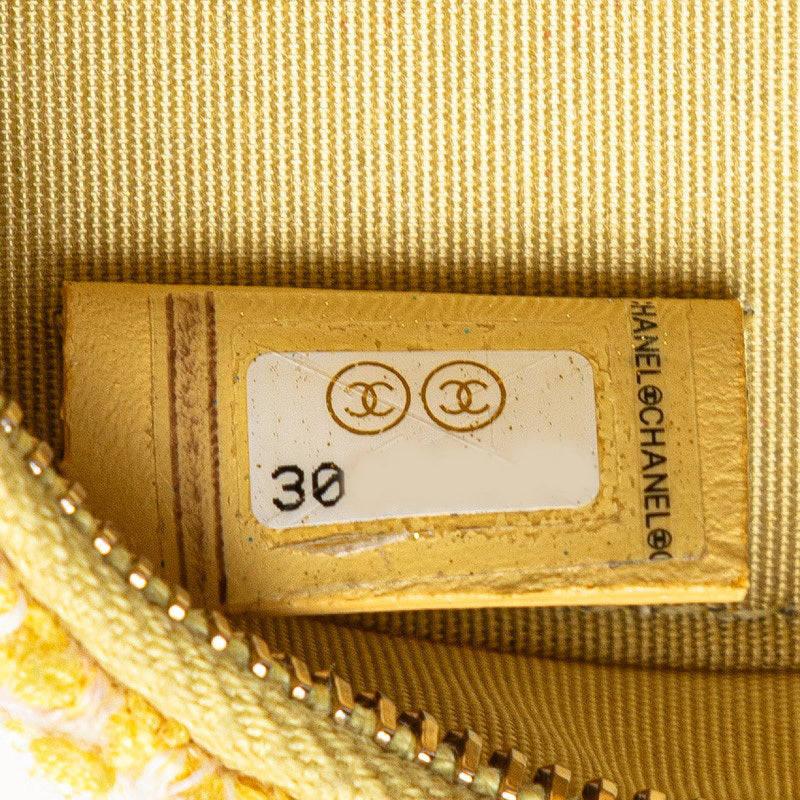 Elegant Chanel Coco Mark Round Chain Shoulder Bag Yellow Gold Tweed Leather