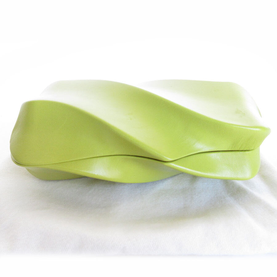 Bottega Veneta Kiwi Gold Leather Clutch Bag with Magnetic Closure