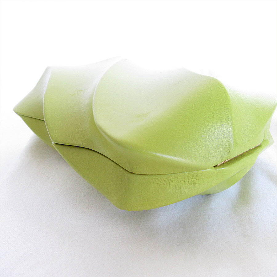 Bottega Veneta Kiwi Gold Leather Clutch Bag with Magnetic Closure