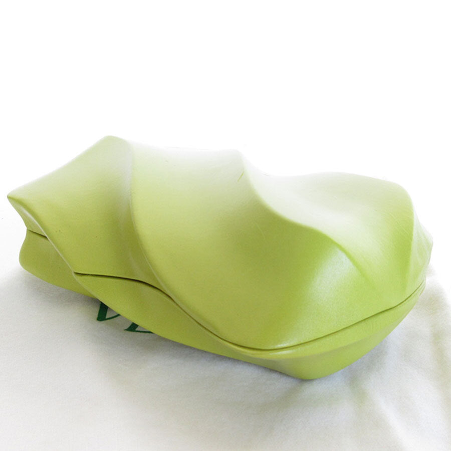 Bottega Veneta Kiwi Gold Leather Clutch Bag with Magnetic Closure