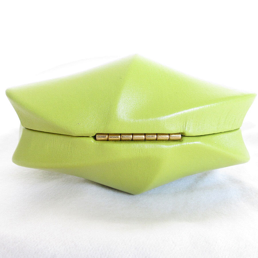 Bottega Veneta Kiwi Gold Leather Clutch Bag with Magnetic Closure