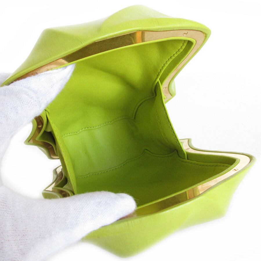 Bottega Veneta Kiwi Gold Leather Clutch Bag with Magnetic Closure