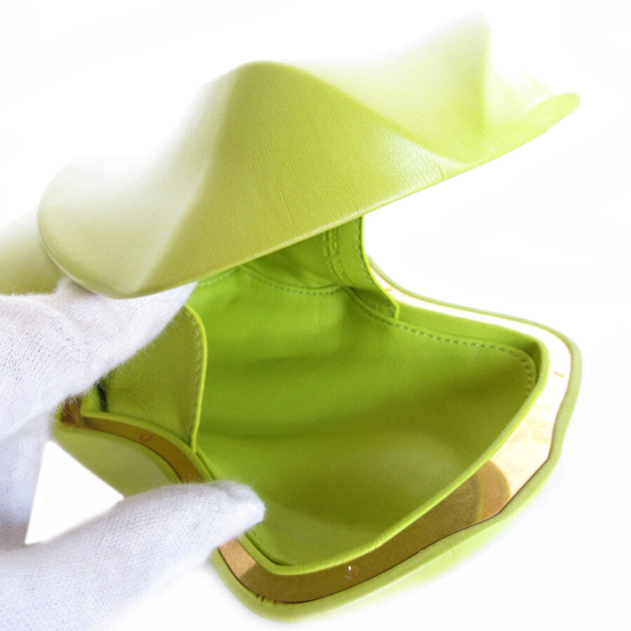 Bottega Veneta Kiwi Gold Leather Clutch Bag with Magnetic Closure