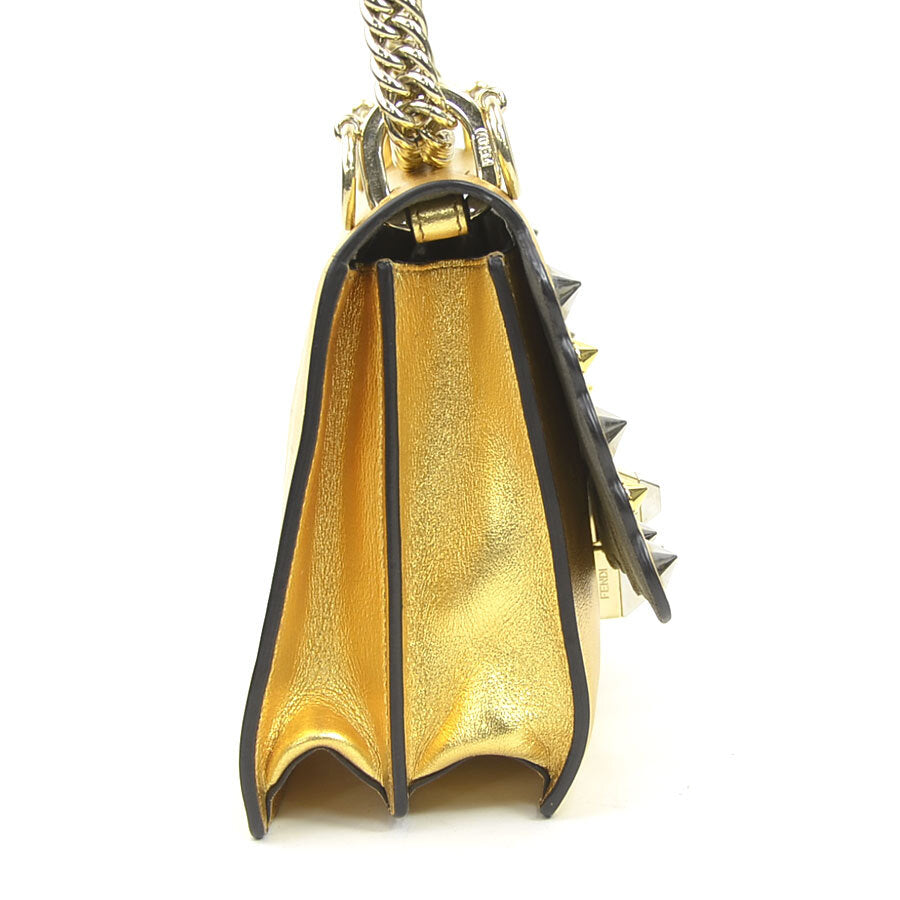 Fendi Mini Canai Leather Shoulder Bag Gold Silver with Metal Accents