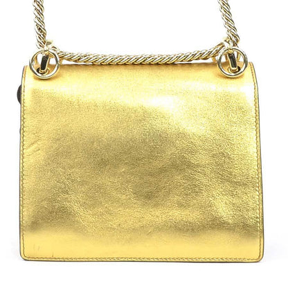 Fendi Mini Canai Leather Shoulder Bag Gold Silver with Metal Accents