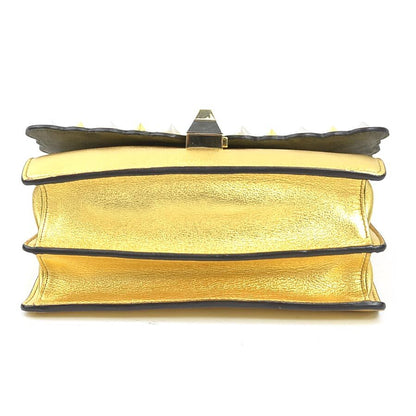 Fendi Mini Canai Leather Shoulder Bag Gold Silver with Metal Accents