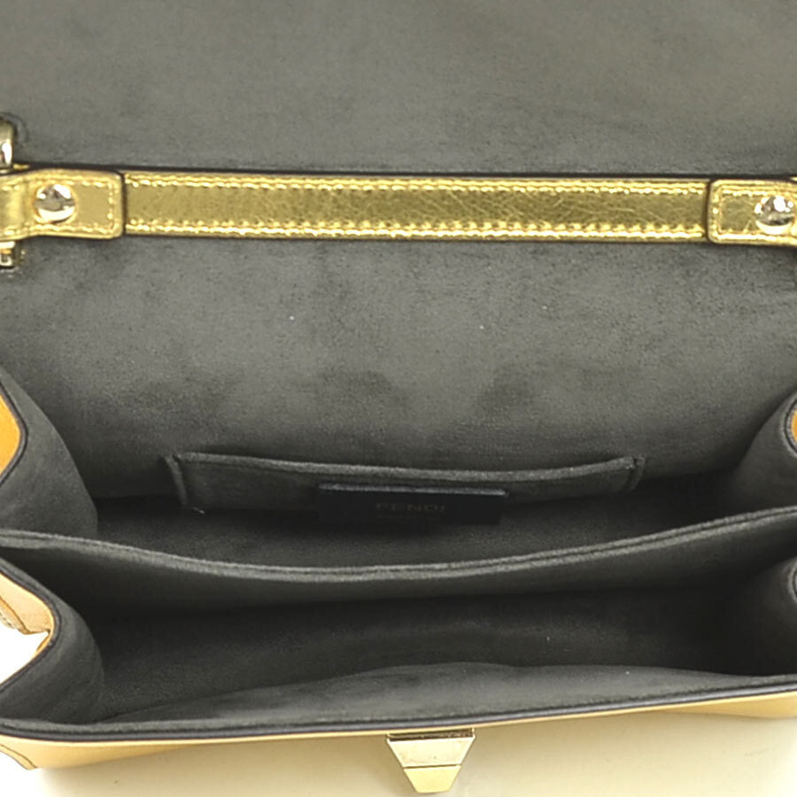 Fendi Mini Canai Leather Shoulder Bag Gold Silver with Metal Accents