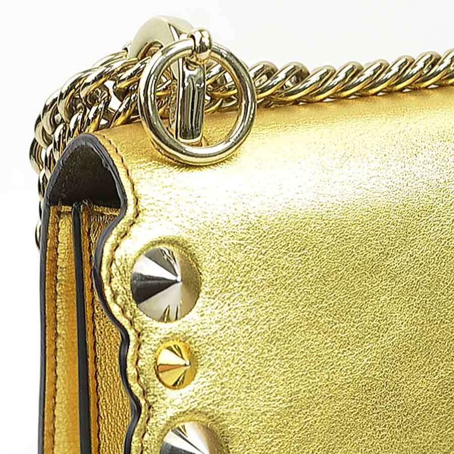 Fendi Mini Canai Leather Shoulder Bag Gold Silver with Metal Accents