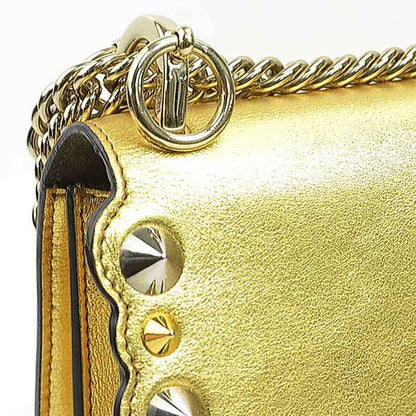 Fendi Mini Canai Leather Shoulder Bag Gold Silver with Metal Accents