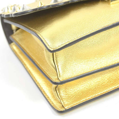 Fendi Mini Canai Leather Shoulder Bag Gold Silver with Metal Accents