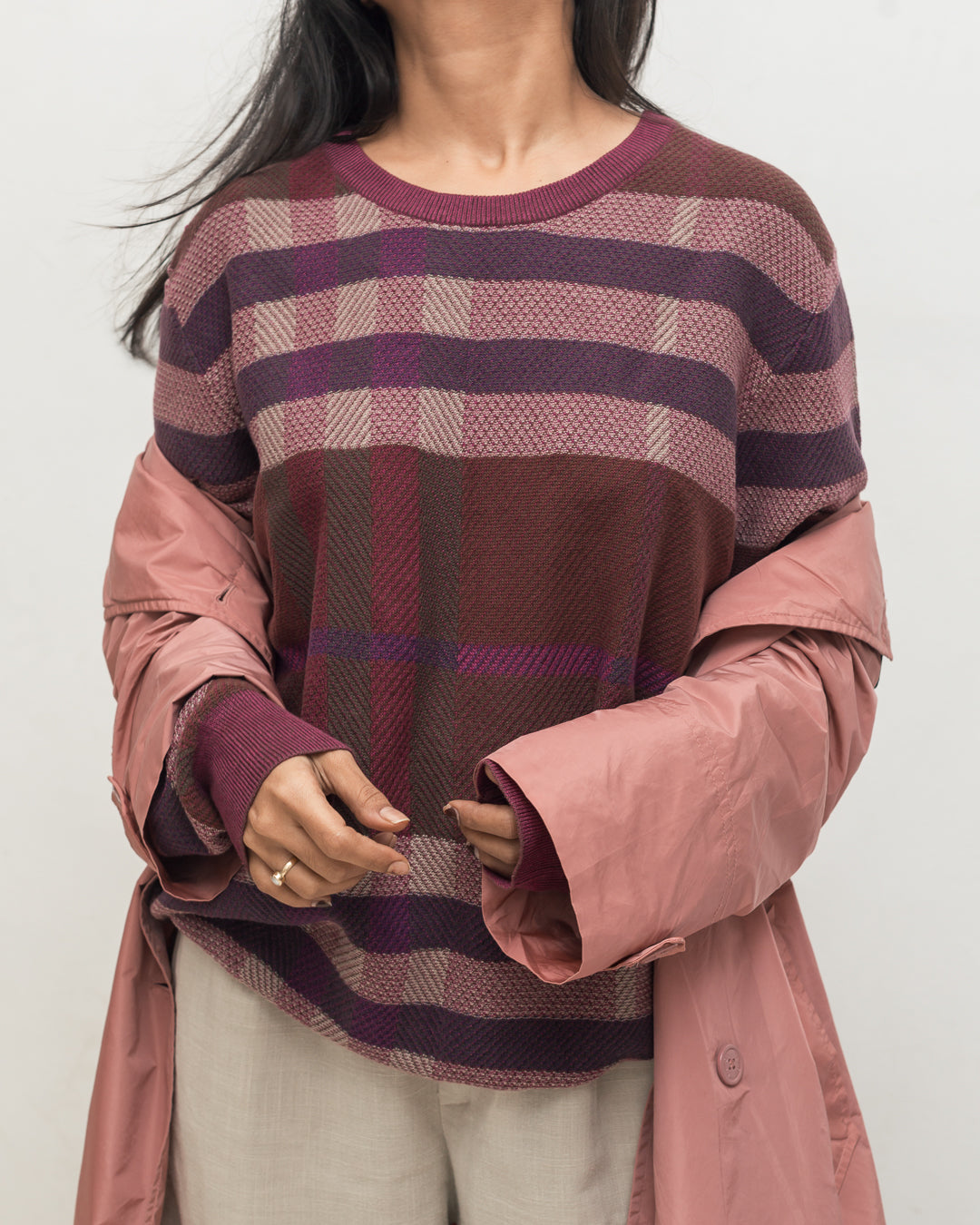 Burberry Mauve Nova Check Knit Pullover