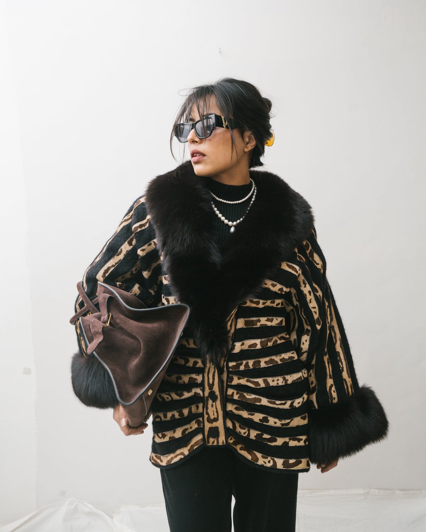 Mohair jacket with fur details