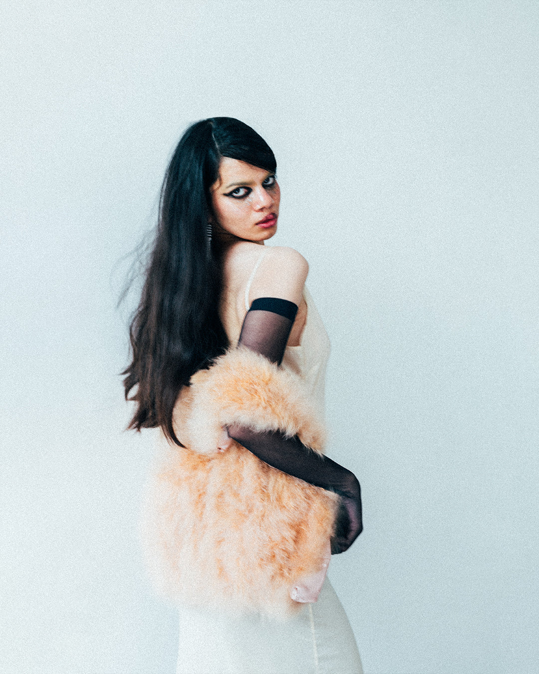 Salmon pink ostrich feather vest