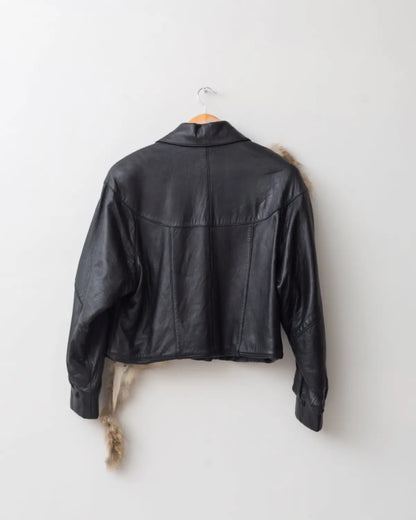 Upcycled cropped leather jacket with vintage fur details