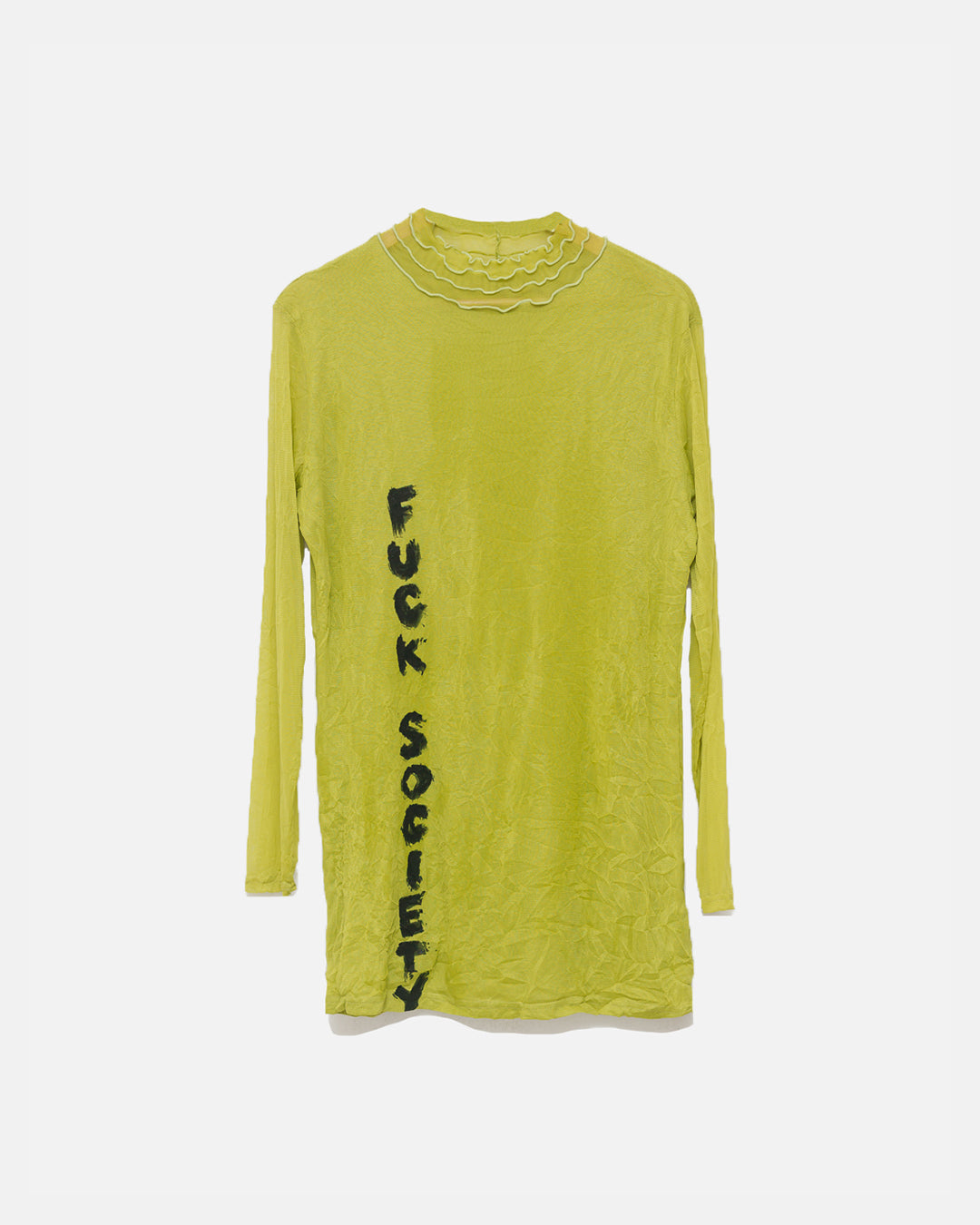 Upcycled ‘Fuck Society’ Chartreuse Mini Dress