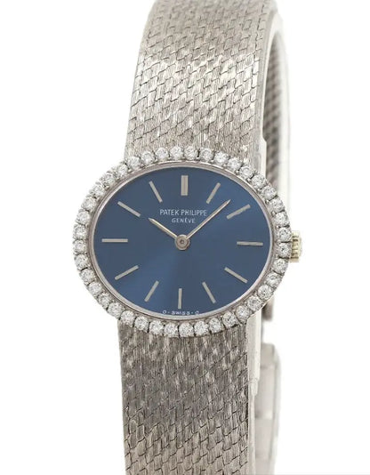 Patek philippe vintage 18k white gold ellipse lady diamond