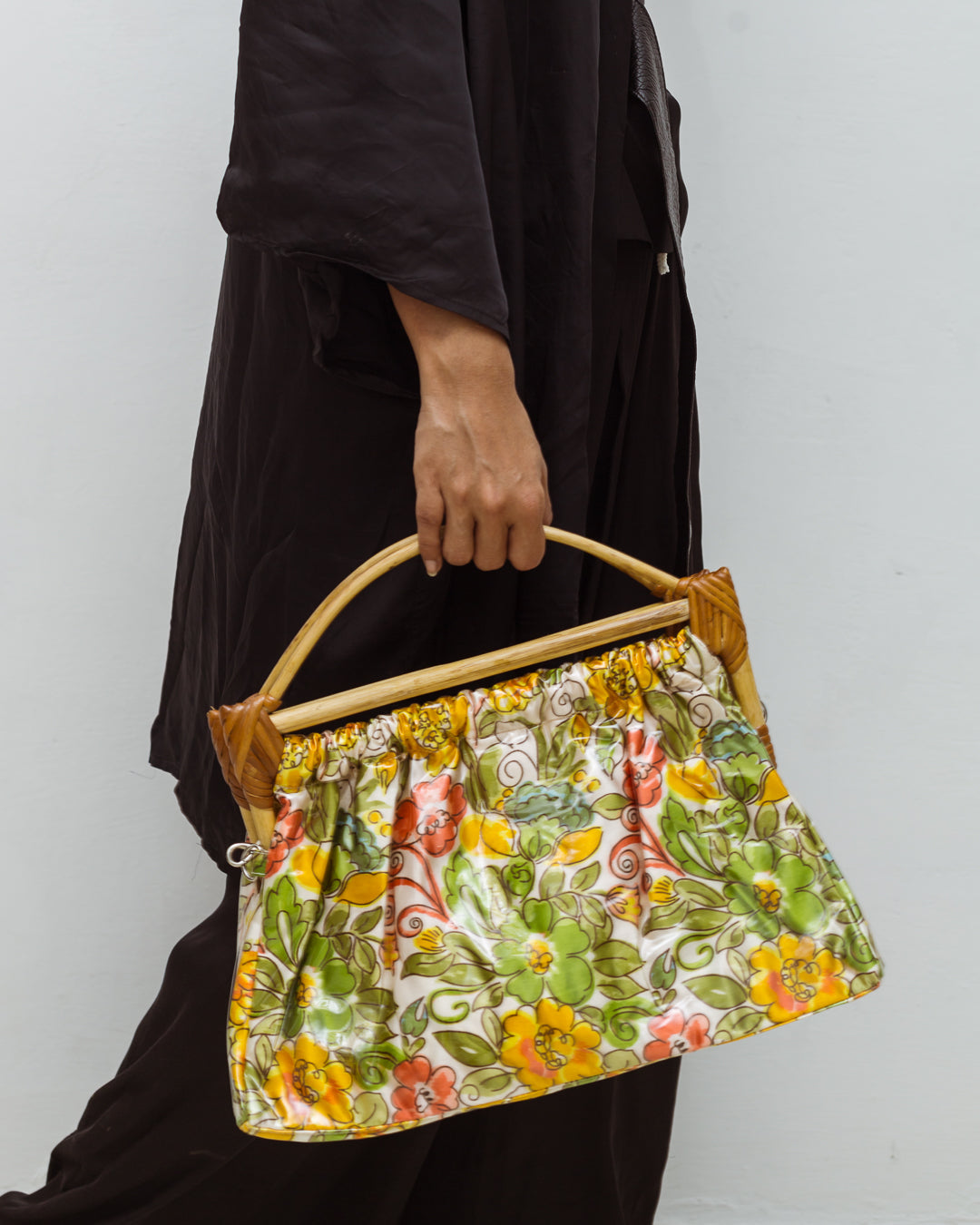 Vintage Floral Bamboo Handle Two Way Bag