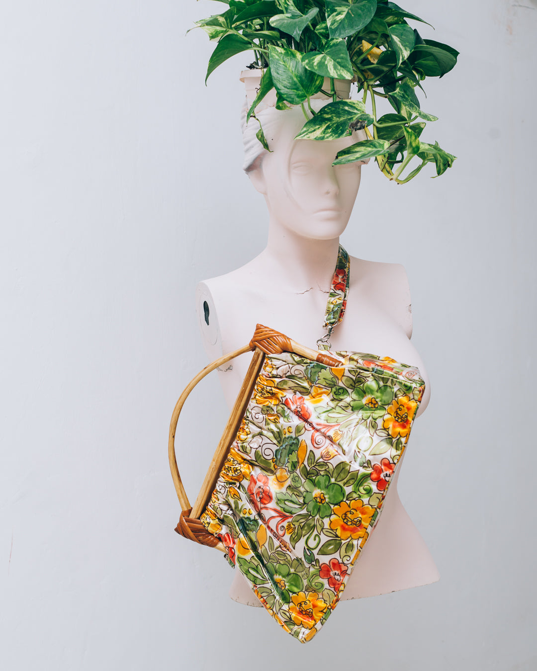Vintage Floral Bamboo Handle Two Way Bag