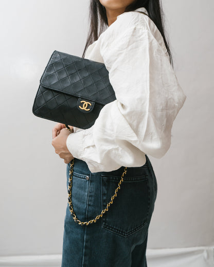 Half flap lambskin matelasse bag