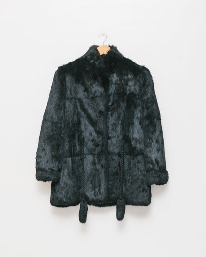 Vintage rabbit fur front tie coat