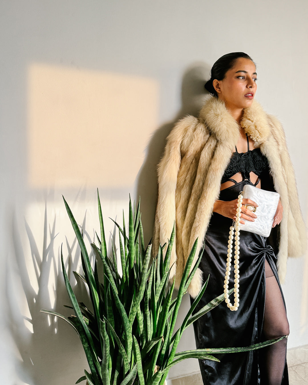 Vintage white fox fur jacket