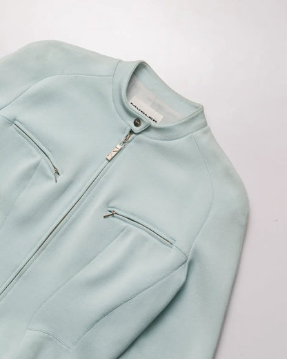 Rounded shoulder zip up jacket